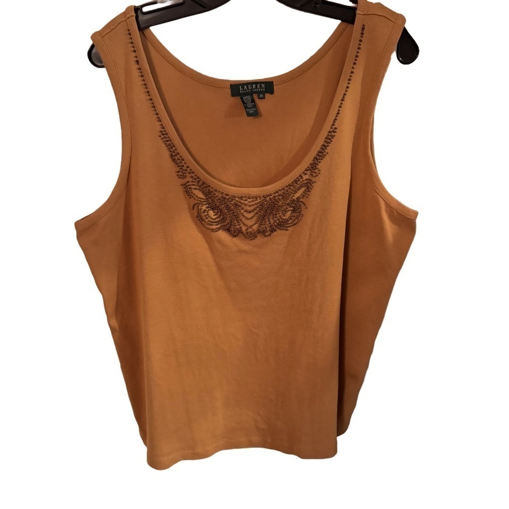 Lauren Ralph Lauren Women’s Plus Size Beaded Tank Top  size 2X Brown